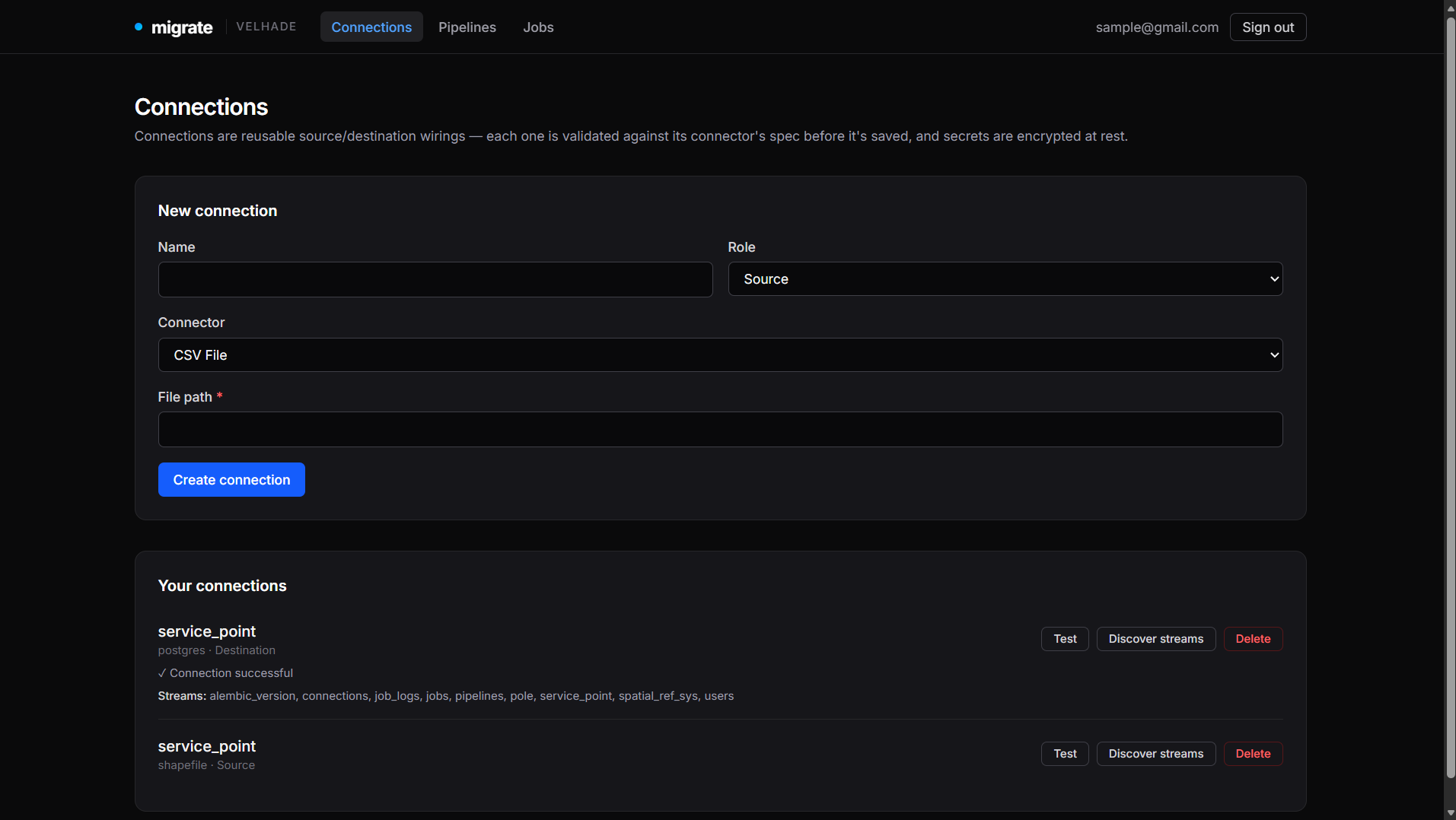 Migrate connection validation — Connection successful